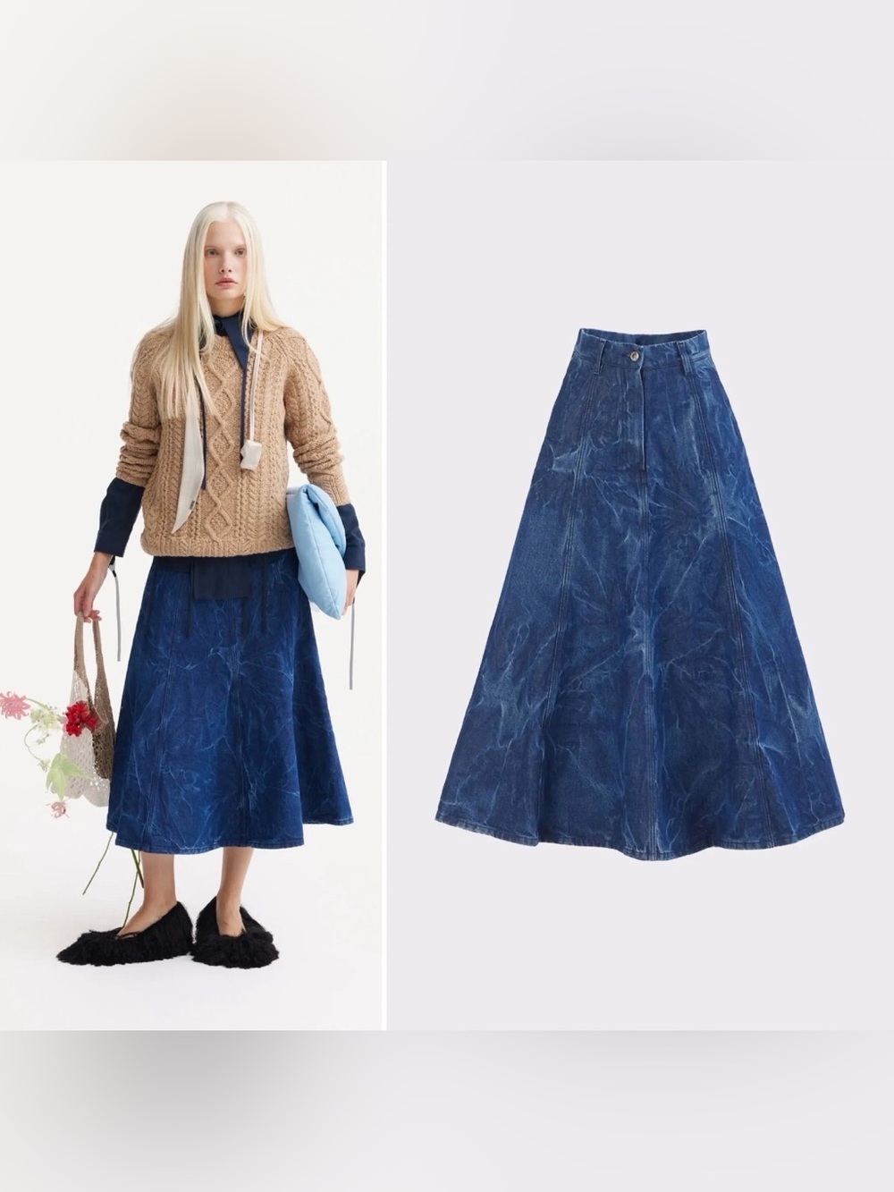 Marbled Indigo A-Line Midi Skirt